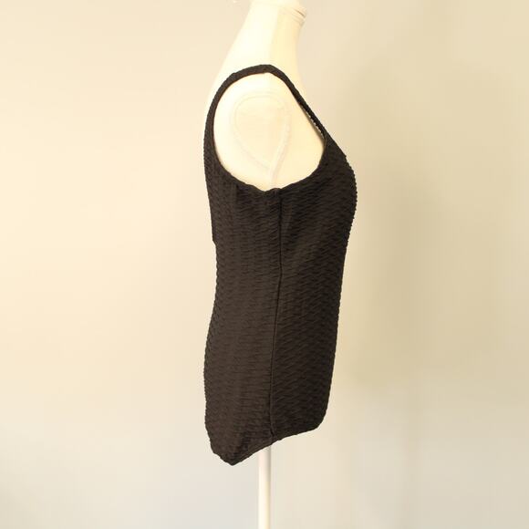 Lands' End Black Textured One Piece Swimsuit Womens Tall Size 12L Lined Bra - Picture 6 of 11